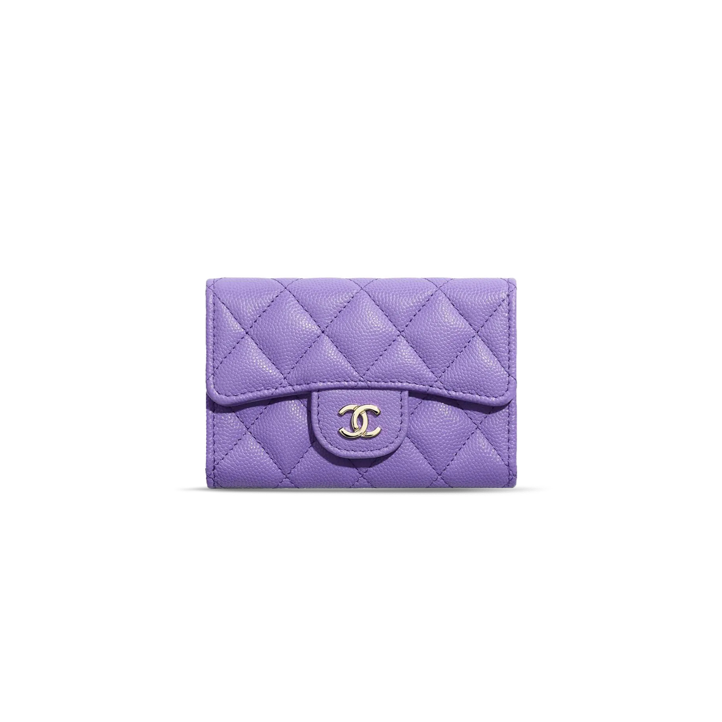 CHANEL CAVIAR QUILTED FLAP CARD HOLDER WALLET PURPLE AP0214 (11.3*7.5*2.5cm)